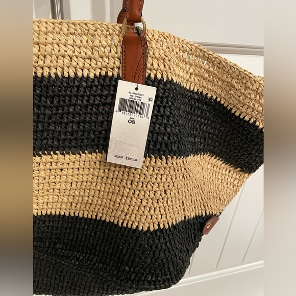 NWT Lauren Ralph Lauren Striped Straw Medium Daphney Tote Bag - Picture 8 of 11